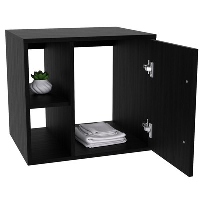 Armário de Banheiro Olivia 1 Porta 2 Prateleiras com Espelho Preto ônix - Pnr Móveis