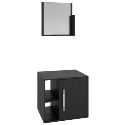 Armário de Banheiro Olivia 1 Porta 2 Prateleiras com Espelho Preto ônix - Pnr Móveis