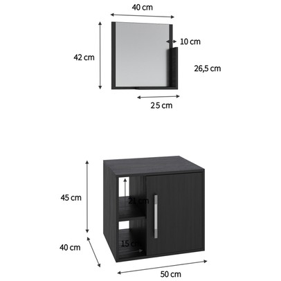Armário de Banheiro Olivia 1 Porta 2 Prateleiras com Espelho Preto ônix - Pnr Móveis