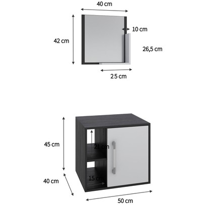 Armário de Banheiro Olivia 1 Porta 2 Prateleiras com Espelho Preto ônix/Branco Chess - Pnr Móveis