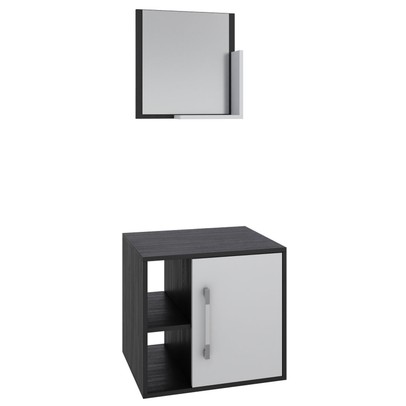 Armário de Banheiro Olivia 1 Porta 2 Prateleiras com Espelho Preto ônix/Branco Chess - Pnr Móveis