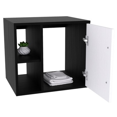 Armário de Banheiro Olivia 1 Porta 2 Prateleiras com Espelho Preto ônix/Branco Chess - Pnr Móveis