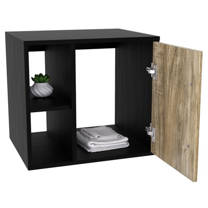 Armário de Banheiro Olivia 1 Porta 2 Prateleiras com Espelho Preto ônix/Carvalho - Pnr Móveis