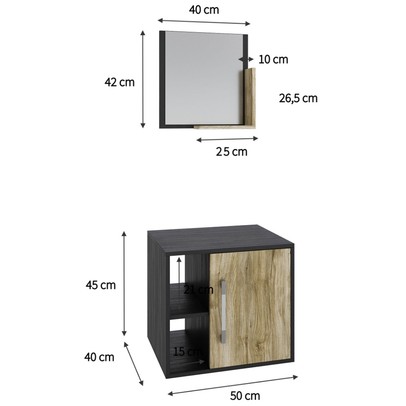 Armário de Banheiro Olivia 1 Porta 2 Prateleiras com Espelho Preto ônix/Carvalho - Pnr Móveis