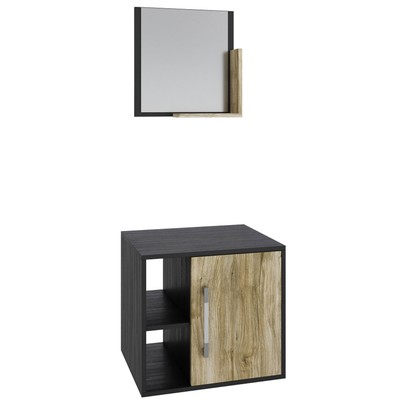 Armário de Banheiro Olivia 1 Porta 2 Prateleiras com Espelho Preto ônix/Carvalho - Pnr Móveis