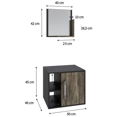 Armário de Banheiro Olivia 1 Porta 2 Prateleiras com Espelho Preto ônix/Carvalho Dark - Pnr Móveis