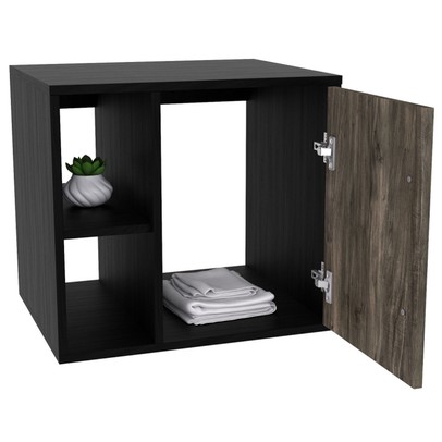 Armário de Banheiro Olivia 1 Porta 2 Prateleiras com Espelho Preto ônix/Carvalho Dark - Pnr Móveis