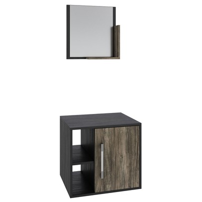 Armário de Banheiro Olivia 1 Porta 2 Prateleiras com Espelho Preto ônix/Carvalho Dark - Pnr Móveis