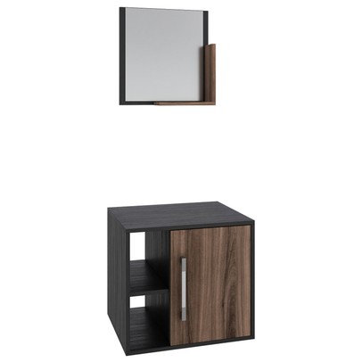 Armário de Banheiro Olivia 1 Porta 2 Prateleiras com Espelho Preto ônix/Nogal - Pnr Móveis