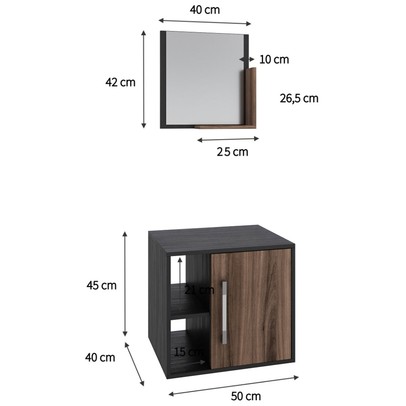 Armário de Banheiro Olivia 1 Porta 2 Prateleiras com Espelho Preto ônix/Nogal - Pnr Móveis