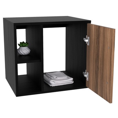 Armário de Banheiro Olivia 1 Porta 2 Prateleiras com Espelho Preto ônix/Nogal - Pnr Móveis