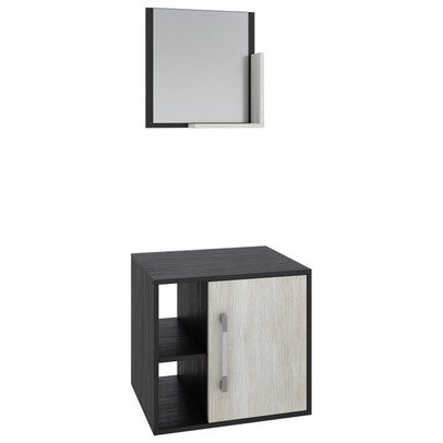 Armário de Banheiro Olivia 1 Porta 2 Prateleiras com Espelho Preto Onix/Snow - Pnr Móveis