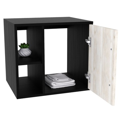 Armário de Banheiro Olivia 1 Porta 2 Prateleiras com Espelho Preto Onix/Snow - Pnr Móveis