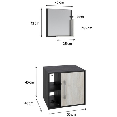 Armário de Banheiro Olivia 1 Porta 2 Prateleiras com Espelho Preto Onix/Snow - Pnr Móveis