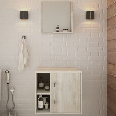 Armário de Banheiro Olivia 1 Porta 2 Prateleiras com Espelho Snow - Pnr Móveis