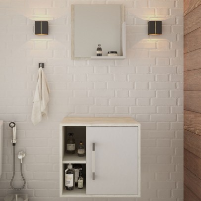 Armário de Banheiro Olivia 1 Porta 2 Prateleiras com Espelho Snow/Branco Chess - Pnr Móveis