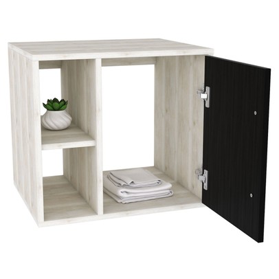 Armário de Banheiro Olivia 1 Porta 2 Prateleiras com Espelho Snow/Preto ônix - Pnr Móveis