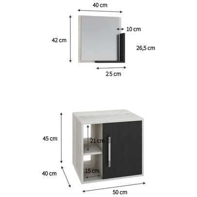 Armário de Banheiro Olivia 1 Porta 2 Prateleiras com Espelho Snow/Preto ônix - Pnr Móveis