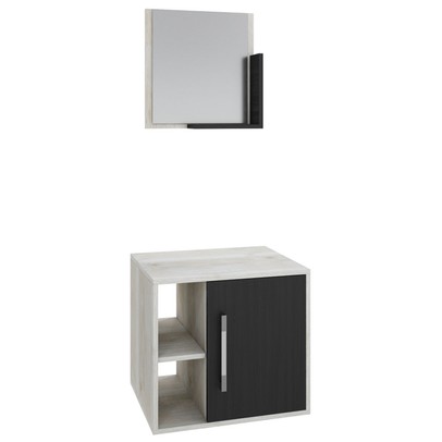Armário de Banheiro Olivia 1 Porta 2 Prateleiras com Espelho Snow/Preto ônix - Pnr Móveis