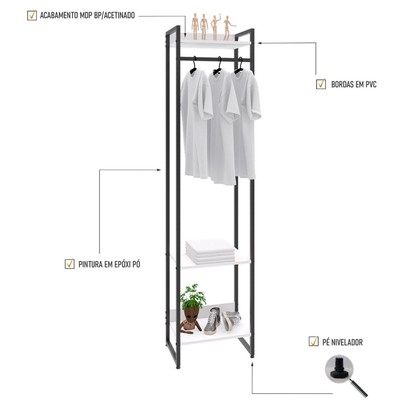 Closet Fine 3 Prateleiras Branco Chess/Preto - Pnr Móveis