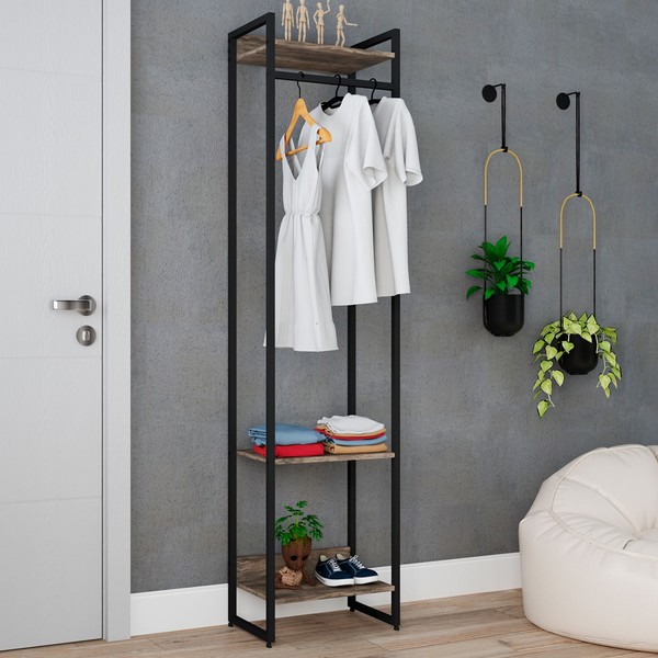 Closet Fine 3 Prateleiras Carvalho Dark/Preto - Pnr Móveis