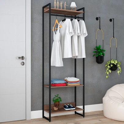 Closet Fine Ii 3 Prateleiras Nogal/Preto - Pnr Móveis