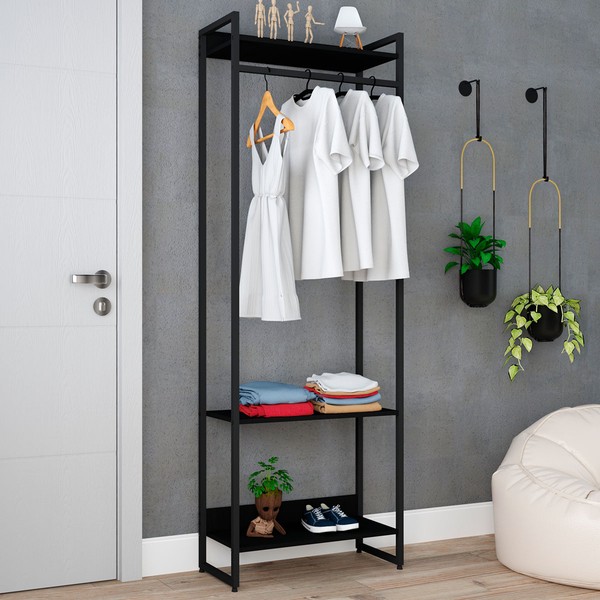 Closet Fine Ii 3 Prateleiras Preto ônix/Preto - Pnr Móveis