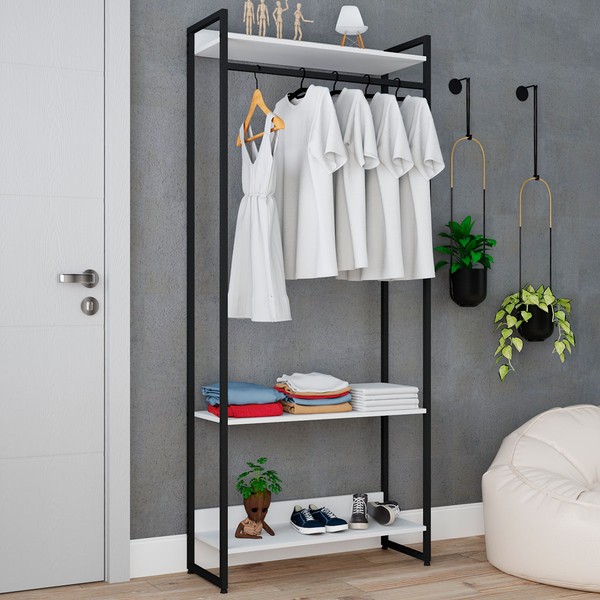 Closet Fine Plus 3 Prateleiras Branco Chess/Preto - Pnr Móveis