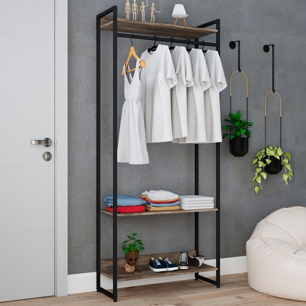 Closet Fine Plus 3 Prateleiras Carvalho Dark/Preto - Pnr Móveis