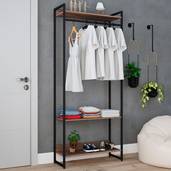 Closet Fine Plus 3 Prateleiras Nogal/Preto - Pnr Móveis