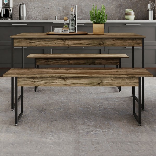 Mesa de Jantar 4 Lugares Néctar Carvalho Dark/Preto - Pnr Móveis