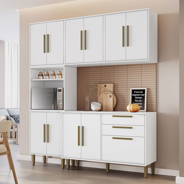 Cozinha Compacta Lorena 11 Portas 2 Gavetas 2580 Branco - Kaiki Móveis