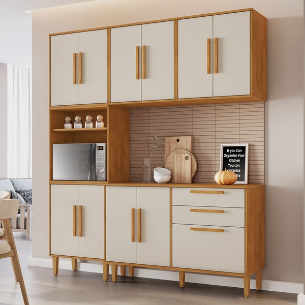 Cozinha Compacta Lorena 11 Portas 2 Gavetas 2580 Nature/Off White - Kaiki Móveis