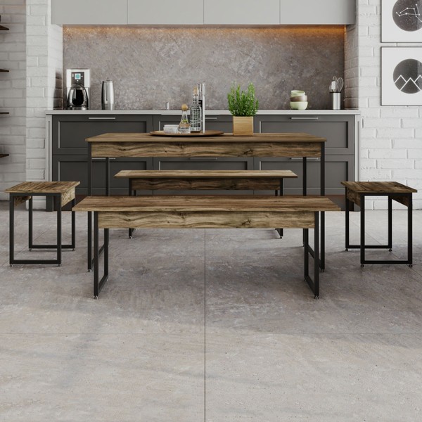 Mesa de Jantar Néctar 6 Lugares Carvalho Dark/Preto - Pnr Móveis