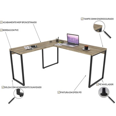 Mesa para Escritório de Canto em L Win Carvalho - Pnr Móveis
