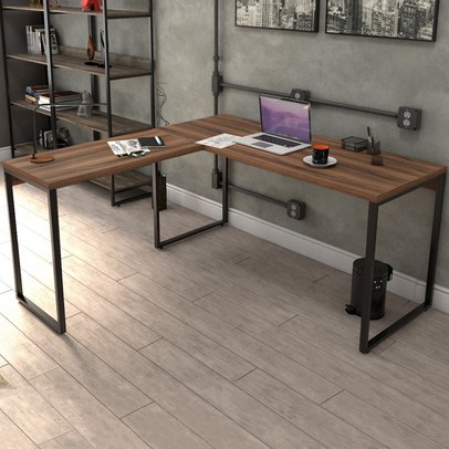 Mesa para Escritório de Canto em L Win Nogal - Pnr Móveis