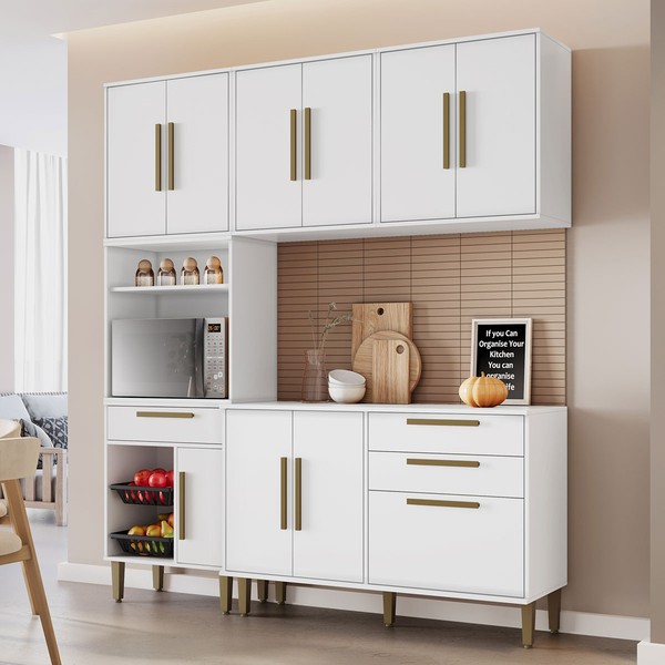 Cozinha Compacta Lorena 10 Portas 2 Gavetas com Fruteira Branco - Kaiki Móveis