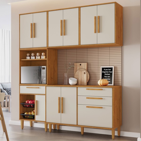 Cozinha Compacta Lorena 10 Portas 2 Gavetas com Fruteira Nature/Off White - Kaiki Móveis