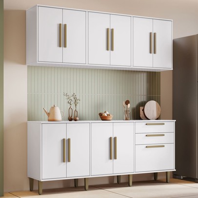 Cozinha Compacta Lorena 11 Portas 2 Gavetas Branco - Kaiki Móveis