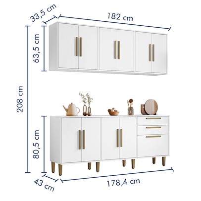 Cozinha Compacta Lorena 11 Portas 2 Gavetas Branco - Kaiki Móveis