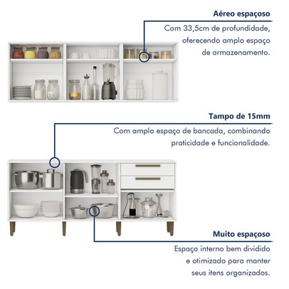 Cozinha Compacta Lorena 11 Portas 2 Gavetas Branco - Kaiki Móveis