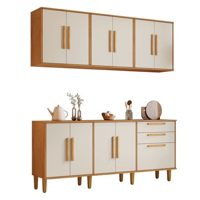 Cozinha Compacta Lorena 11 Portas 2 Gavetas Nature/Off White - Kaiki Móveis