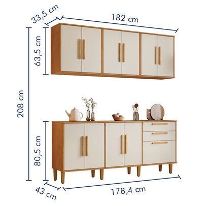 Cozinha Compacta Lorena 11 Portas 2 Gavetas Nature/Off White - Kaiki Móveis