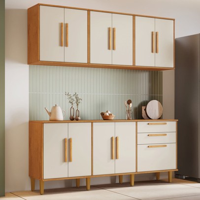 Cozinha Compacta Lorena 11 Portas 2 Gavetas Nature/Off White - Kaiki Móveis