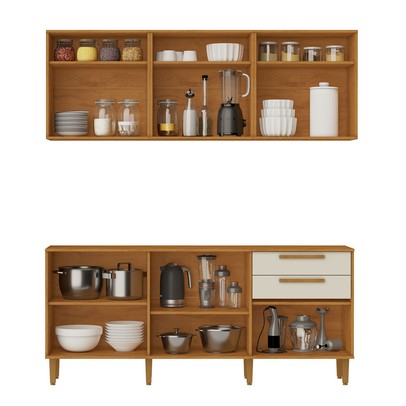 Cozinha Compacta Lorena 11 Portas 2 Gavetas Nature/Off White - Kaiki Móveis