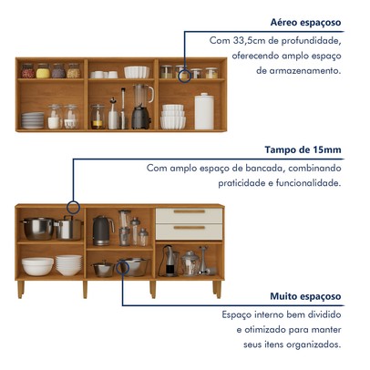 Cozinha Compacta Lorena 11 Portas 2 Gavetas Nature/Off White - Kaiki Móveis