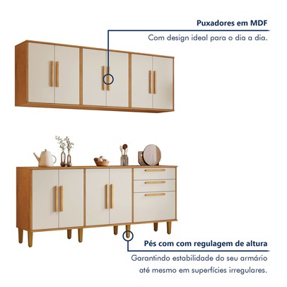 Cozinha Compacta Lorena 11 Portas 2 Gavetas Nature/Off White - Kaiki Móveis