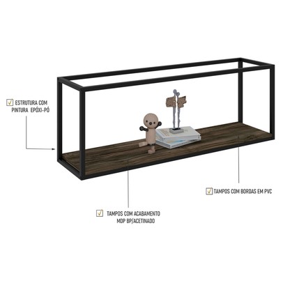 Nicho Decorativo Leader Carvalho Dark/Preto - Pnr Móveis