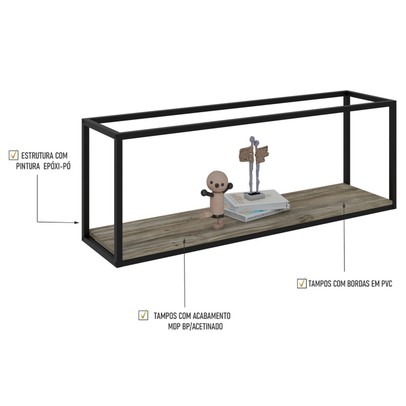 Nicho Decorativo Leader Carvalho/Preto - Pnr Móveis