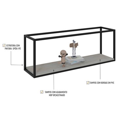 Nicho Decorativo Leader Snow/Preto - Pnr Móveis